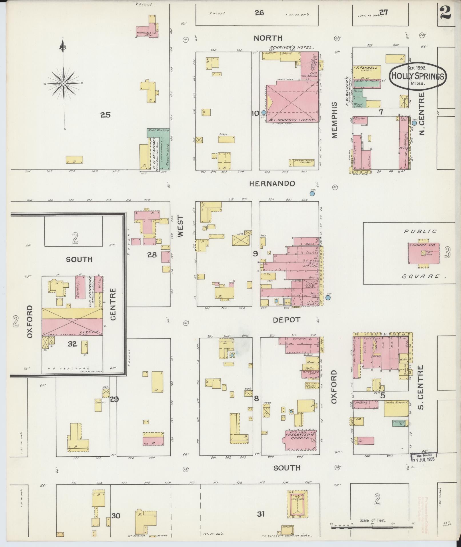 Sanborn Fire Insurance Map from Holly Springs, Marshall County, Mississippi (1892), Sheet #0002 - Complete Map Set gallery image, historic Sanborn map, vintage wall art, Mississippi Mississippi