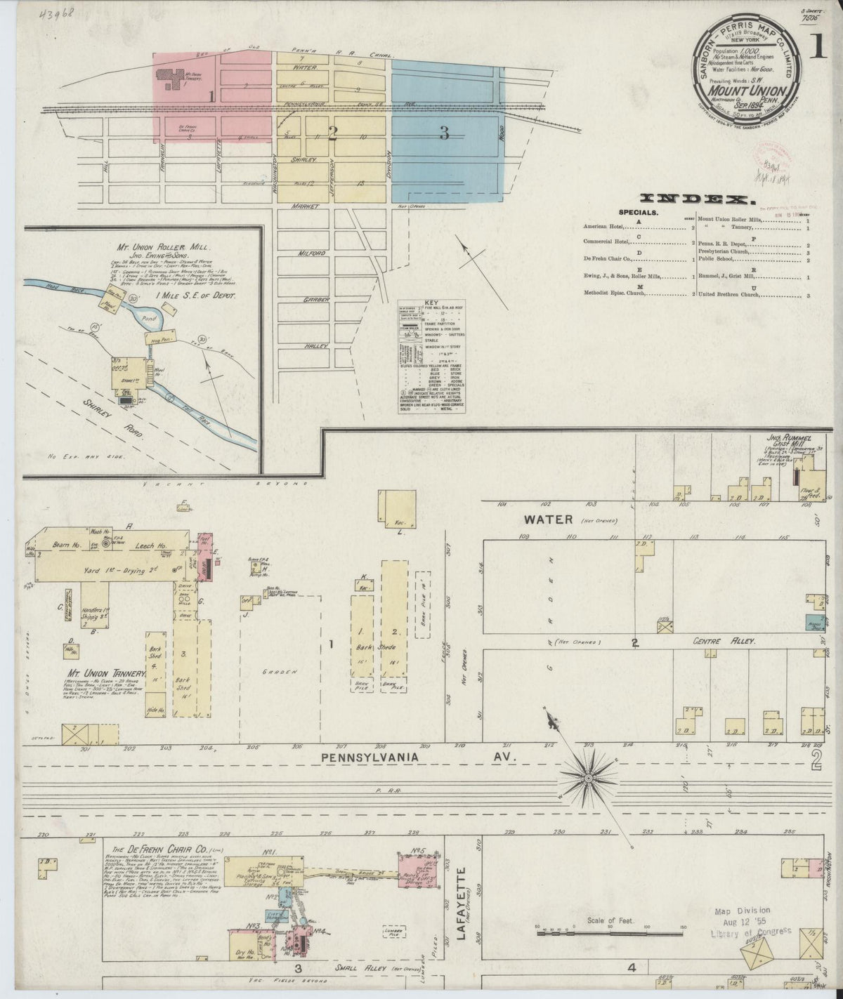 Sanborn Fire Insurance Map from Mount Union, Huntingdon County, Pennsylvania (1894), Sheet #0001 - Historic Sanborn Fire Insurance Map Print, vintage old map wall art, antique decor, genealogy gift, Pennsylvania Pennsylvania map