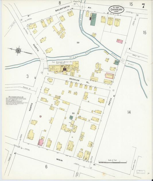Sanborn Fire Insurance Map from Danbury, Fairfield County, Connecticut (1909), Sheet #0007 - Historic Sanborn Fire Insurance Map Print, vintage old map wall art, antique decor, genealogy gift, Connecticut Connecticut map