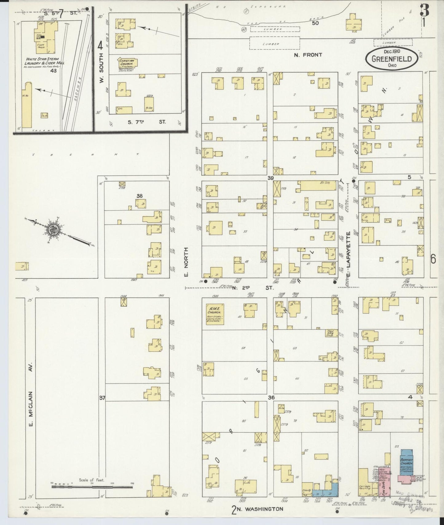 Sanborn Fire Insurance Map from Greenfield, Highland County, Ohio (1910), Sheet #0003 - Historic Sanborn Fire Insurance Map Print, vintage old map wall art, antique decor, genealogy gift, Ohio Ohio map
