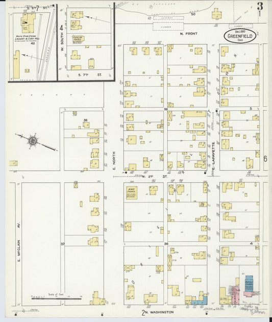 Sanborn Fire Insurance Map from Greenfield, Highland County, Ohio (1910), Sheet #0003 - Historic Sanborn Fire Insurance Map Print, vintage old map wall art, antique decor, genealogy gift, Ohio Ohio map