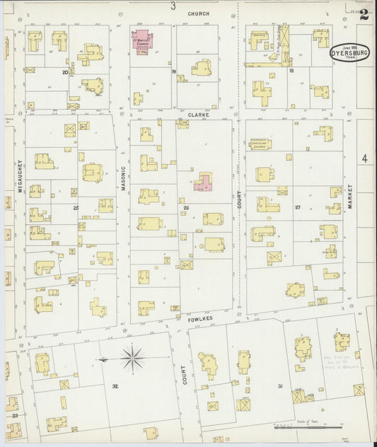 Sanborn Fire Insurance Map from Dyersburg, Dyer County, Tennessee (1896), Sheet #0002 - Historic Sanborn Fire Insurance Map Print, vintage old map wall art, antique decor, genealogy gift, Tennessee Tennessee map