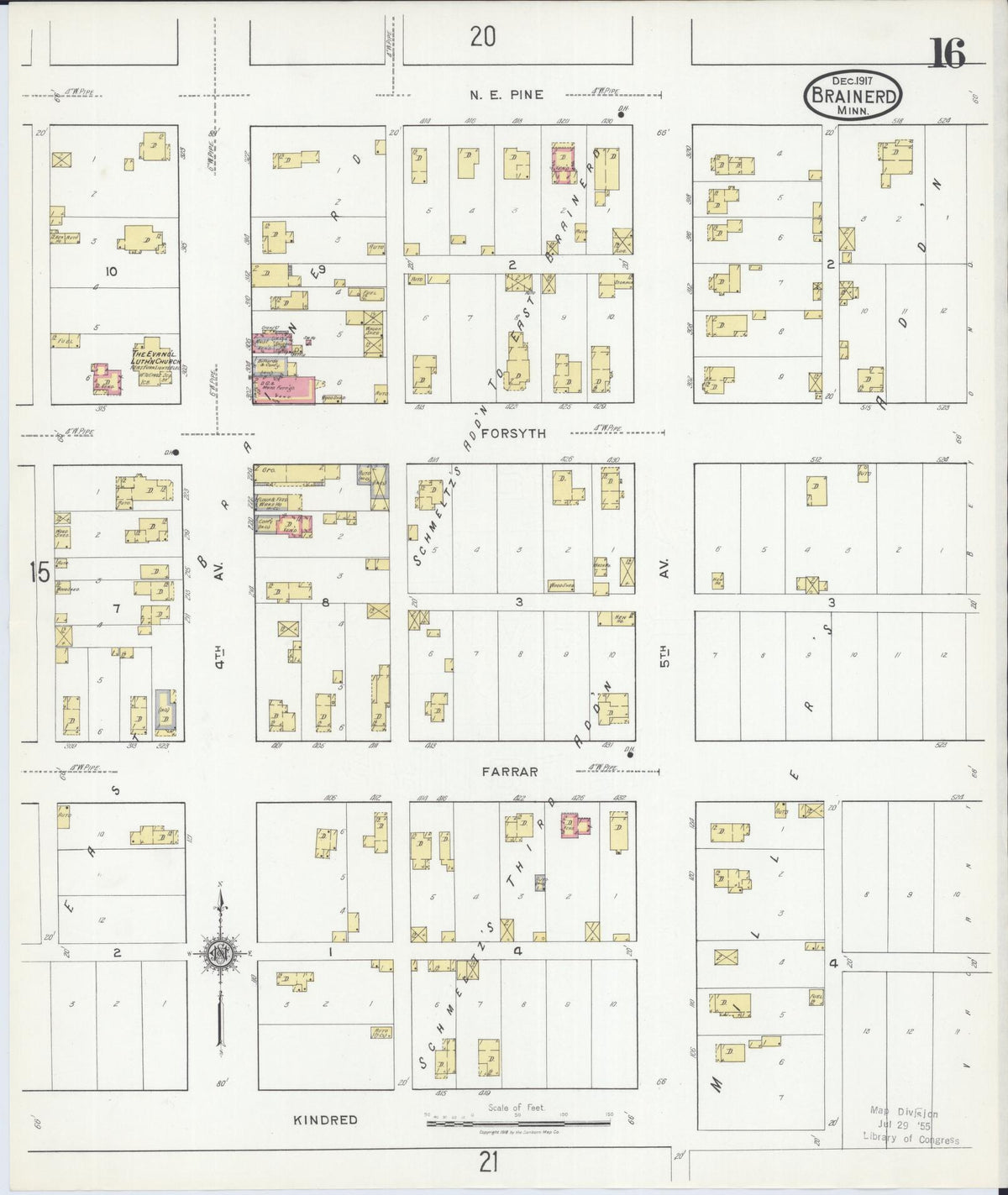 Sanborn Fire Insurance Map from Brainerd, Crow Wing County, Minnesota (1917), Sheet #0016 - Historic Sanborn Fire Insurance Map Print, vintage old map wall art, antique decor, genealogy gift, Minnesota Minnesota map