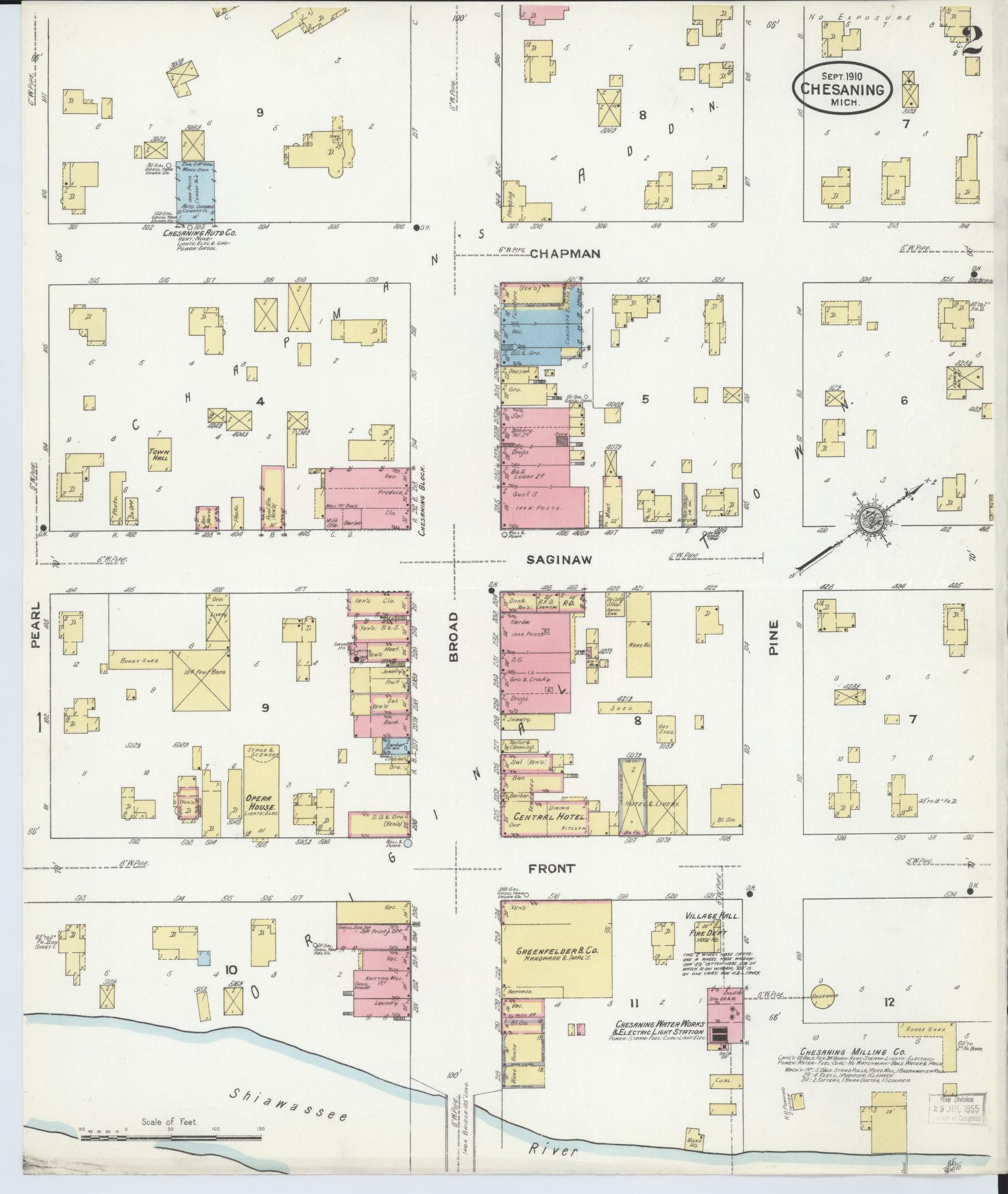 Sanborn Fire Insurance Map from Chesaning, Saginaw County, Michigan (1910), Sheet #0002 - Historic Sanborn Fire Insurance Map Print, vintage old map wall art, antique decor, genealogy gift, Michigan Michigan map
