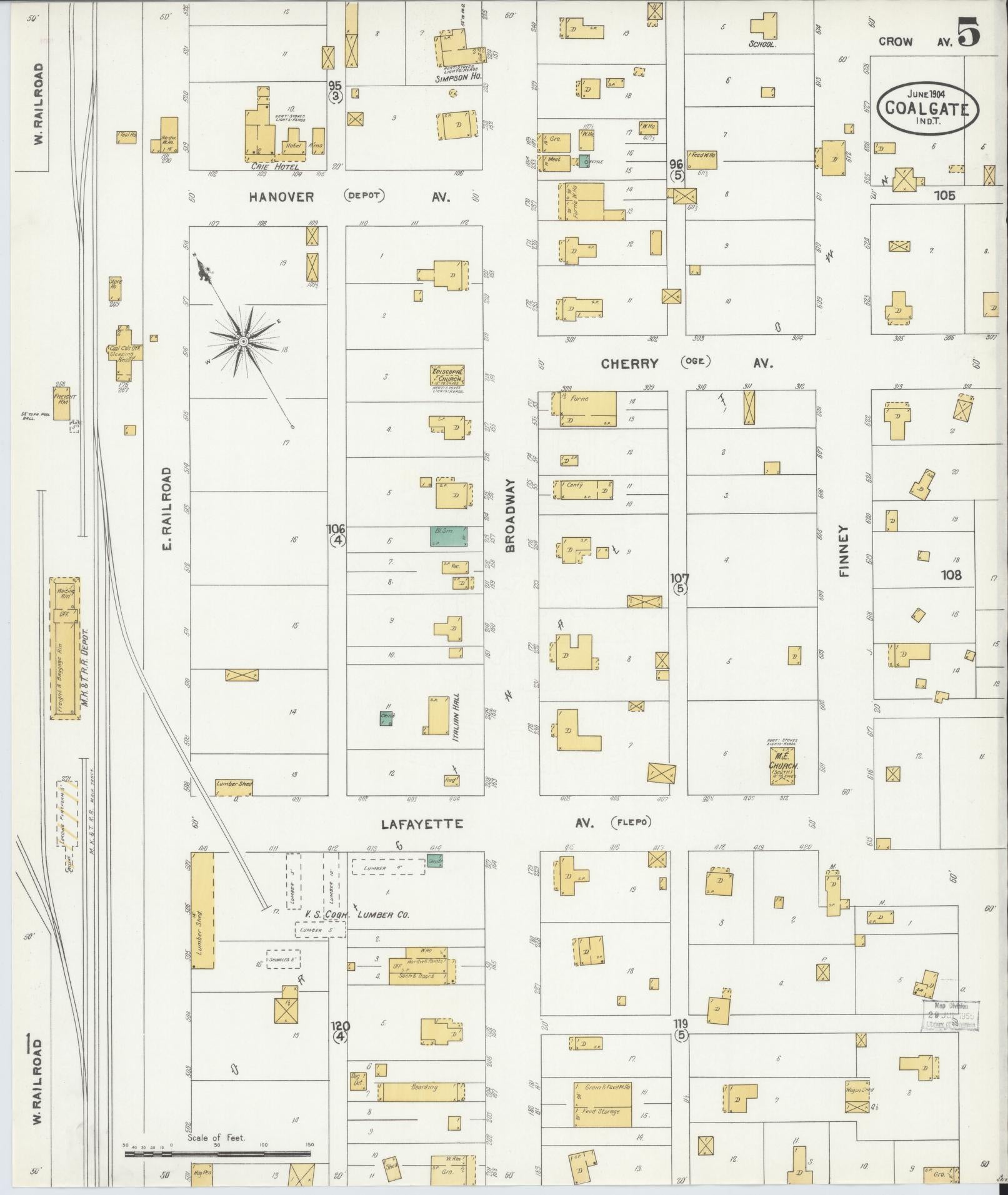 Sanborn Fire Insurance Map from Coalgate, Coal County, Oklahoma (1904), Sheet #0005 - Historic Sanborn Fire Insurance Map Print, vintage old map wall art, antique decor, genealogy gift, Oklahoma Oklahoma map