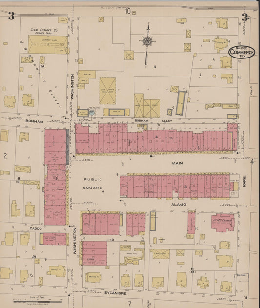 Sanborn Fire Insurance Map from Commerce, Hunt County, Texas (1922), Sheet #0003 - Historic Sanborn Fire Insurance Map Print, vintage old map wall art, antique decor, genealogy gift, Texas Texas map