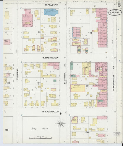 Sanborn Fire Insurance Map from Lansing, Ingham County, Michigan (1892), Sheet #0002 - Historic Sanborn Fire Insurance Map Print, vintage old map wall art, antique decor, genealogy gift, Michigan Michigan map