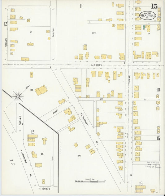 Sanborn Fire Insurance Map from Meadville, Crawford County, Pennsylvania (1905), Sheet #0015 - Historic Sanborn Fire Insurance Map Print, vintage old map wall art, antique decor, genealogy gift, Pennsylvania Pennsylvania map