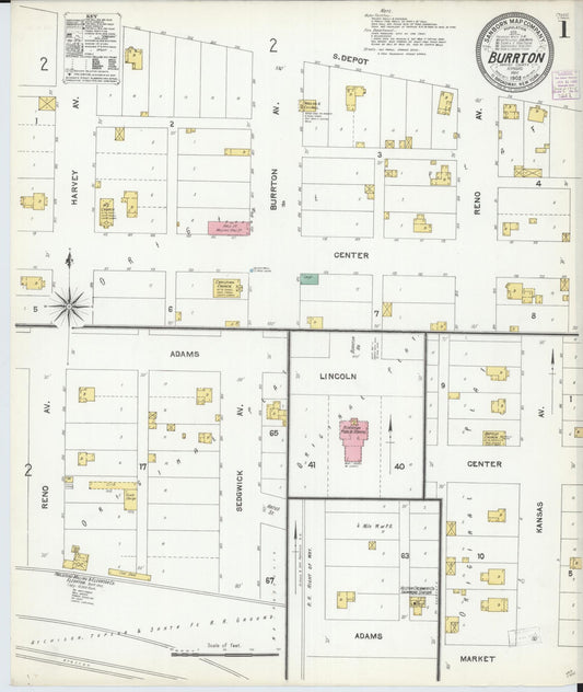 Sanborn Fire Insurance Map from Burrton, Harvey County, Kansas (1905), Sheet #0001 - Historic Sanborn Fire Insurance Map Print, vintage old map wall art, antique decor, genealogy gift, Kansas Kansas map