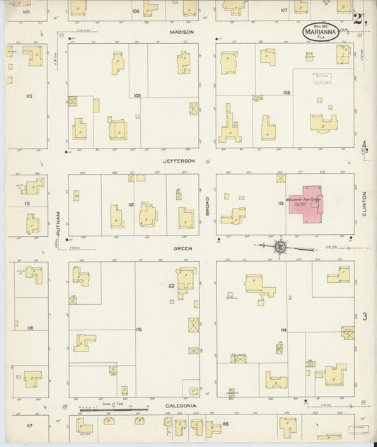 Sanborn Fire Insurance Map from Marianna, Jackson County, Florida (1913), Sheet #0002 - Historic Sanborn Fire Insurance Map Print, vintage old map wall art, antique decor, genealogy gift, Florida Florida map