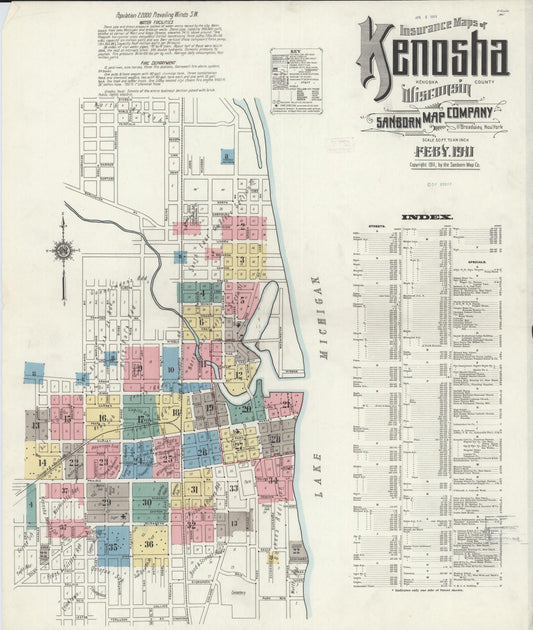 Sanborn Fire Insurance Map from Kenosha, Kenosha County, Wisconsin (1911), Sheet #0001 - Historic Sanborn Fire Insurance Map Print, vintage old map wall art, antique decor, genealogy gift, Wisconsin Wisconsin map