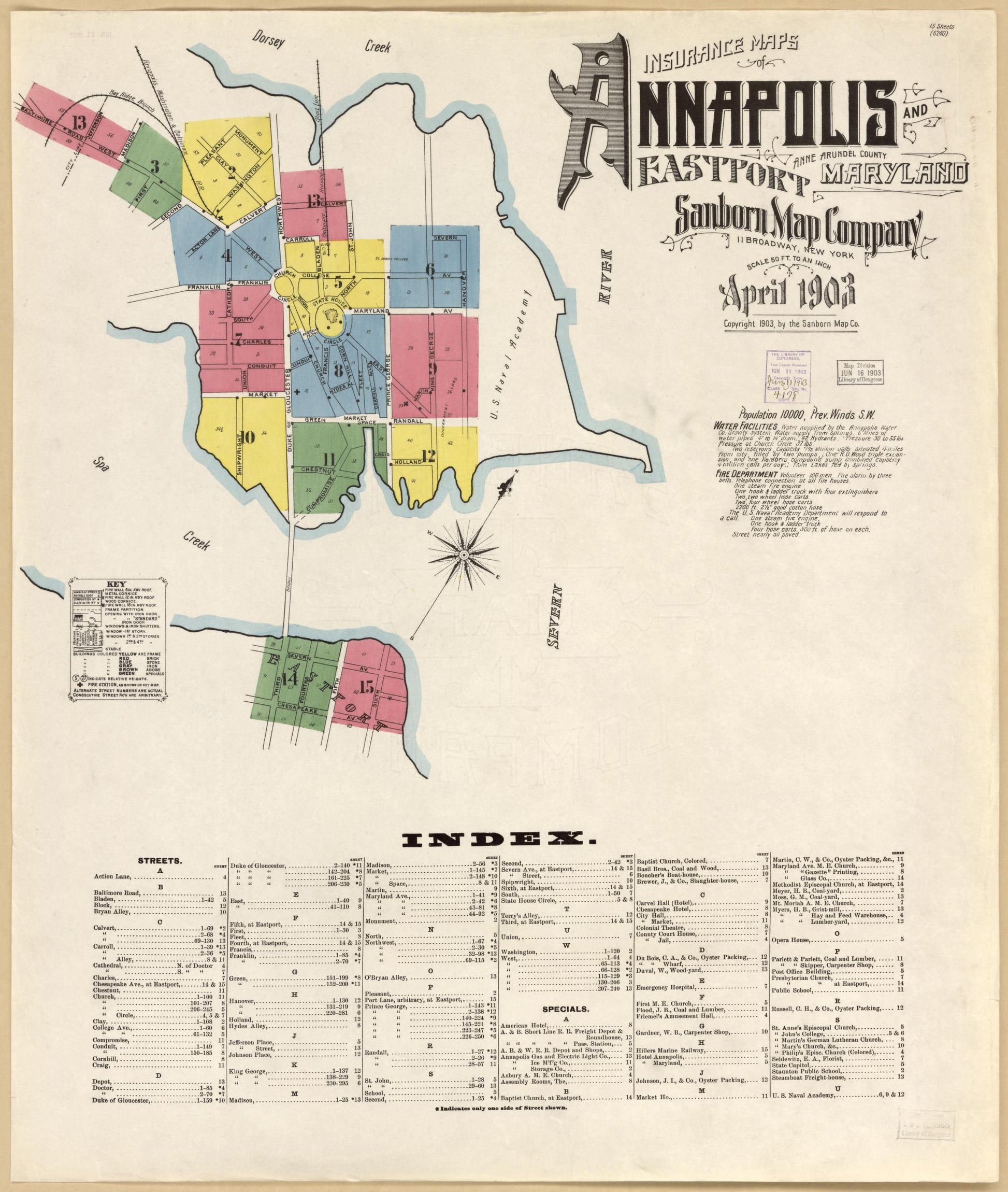 Anne Arundel, Maryland - 1903 - Sanborn Fire Insurance Map, Sheet #0001 - Historic Sanborn Fire Insurance Map Print, Anne Arundel Maryland 1903 0001 vintage old map wall art