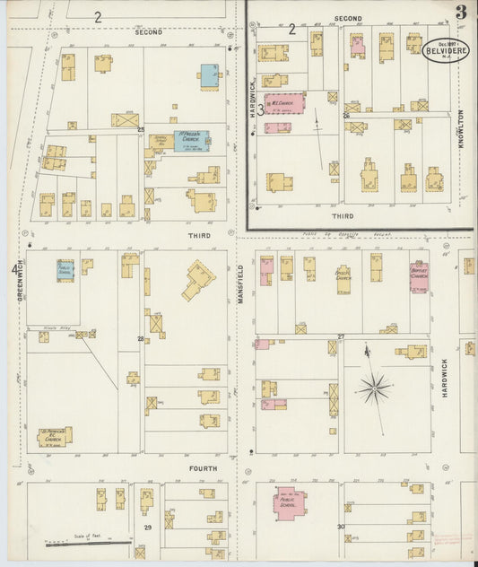 Sanborn Fire Insurance Map from Belvidere, Warren County, New Jersey (1897), Sheet #0003 - Historic Sanborn Fire Insurance Map Print, vintage old map wall art, antique decor, genealogy gift, New Jersey New Jersey map