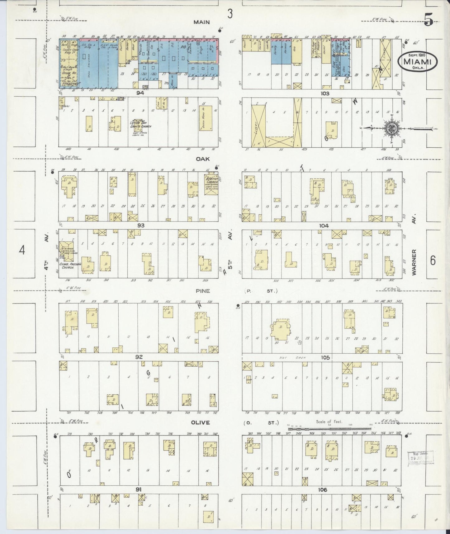 Sanborn Fire Insurance Map from Miami, Ottawa County, Oklahoma (1910), Sheet #0005 - Historic Sanborn Fire Insurance Map Print, vintage old map wall art, antique decor, genealogy gift, Oklahoma Oklahoma map