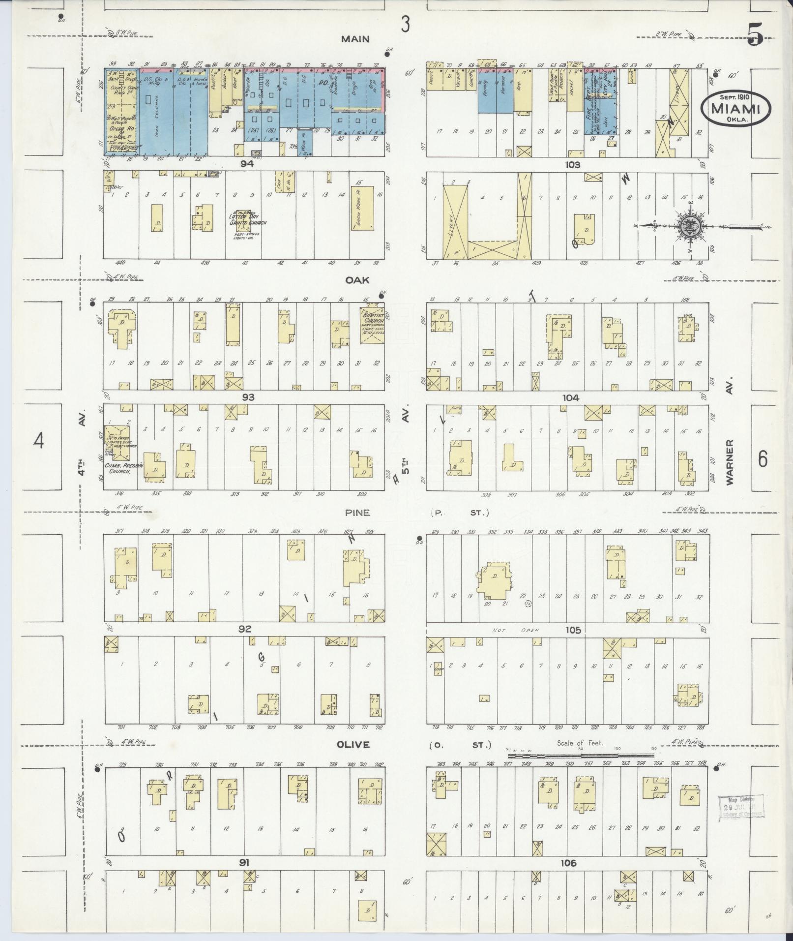 Sanborn Fire Insurance Map from Miami, Ottawa County, Oklahoma (1910), Sheet #0005 - Historic Sanborn Fire Insurance Map Print, vintage old map wall art, antique decor, genealogy gift, Oklahoma Oklahoma map