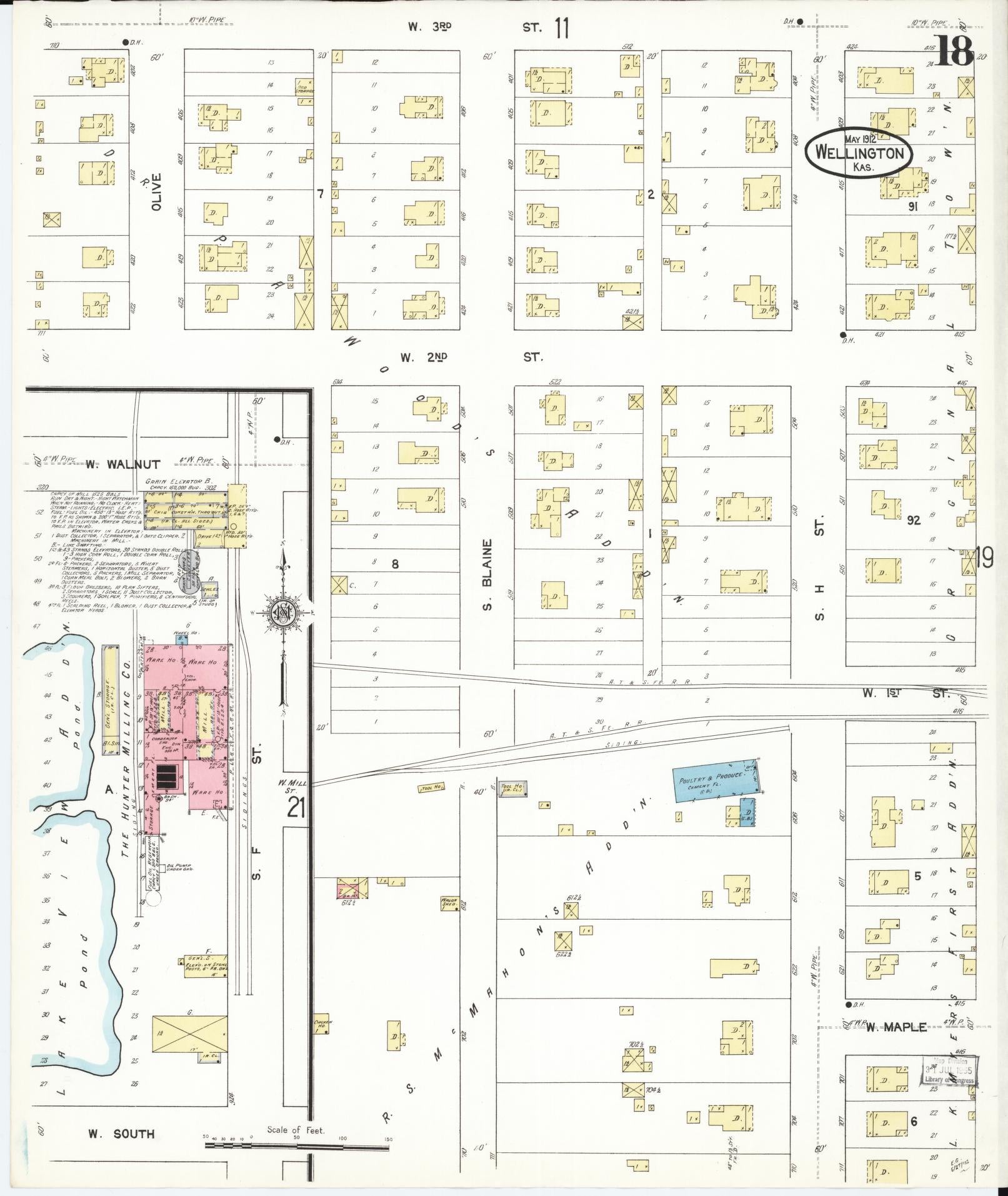 Sanborn Fire Insurance Map from Wellington, Sumner County, Kansas (1912), Sheet #0018 - Complete Map Set gallery image, historic Sanborn map, vintage wall art, Kansas Kansas