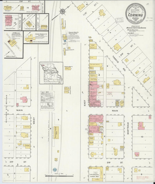 Sanborn Fire Insurance Map from Corning, Holt County, Missouri (1916), Sheet #0001 - Historic Sanborn Fire Insurance Map Print, vintage old map wall art, antique decor, genealogy gift, Missouri Missouri map
