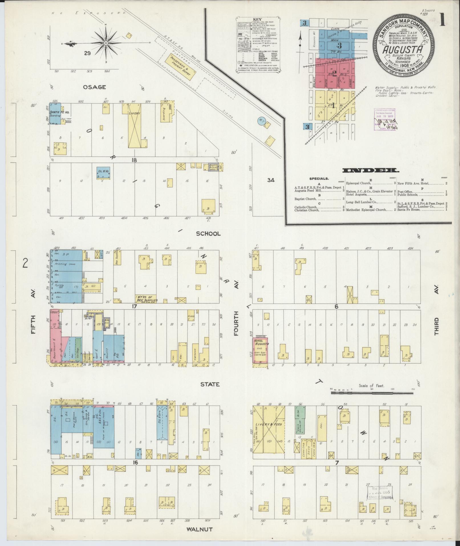 Sanborn Fire Insurance Map from Augusta, Butler County, Kansas. (1908) – Historic Sanborn Fire Insurance Map Print