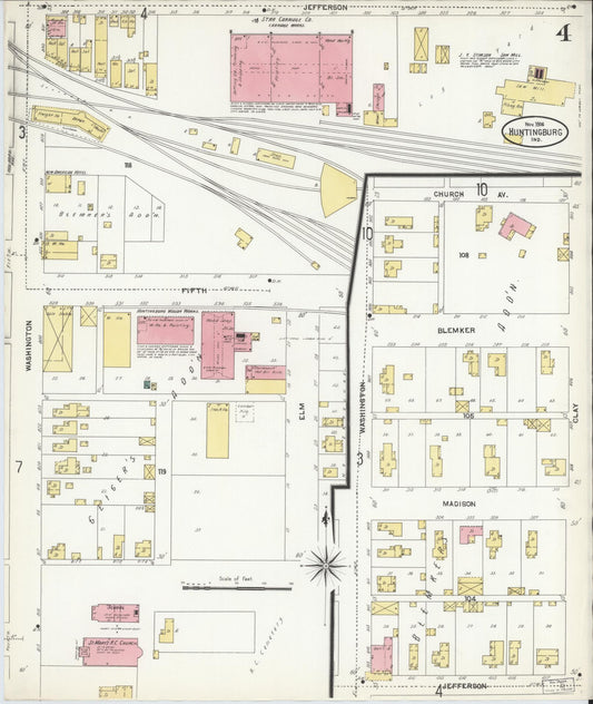 Sanborn Fire Insurance Map from Huntingburg, Dubois County, Indiana (1906), Sheet #0004 - Historic Sanborn Fire Insurance Map Print, vintage old map wall art, antique decor, genealogy gift, Indiana Indiana map
