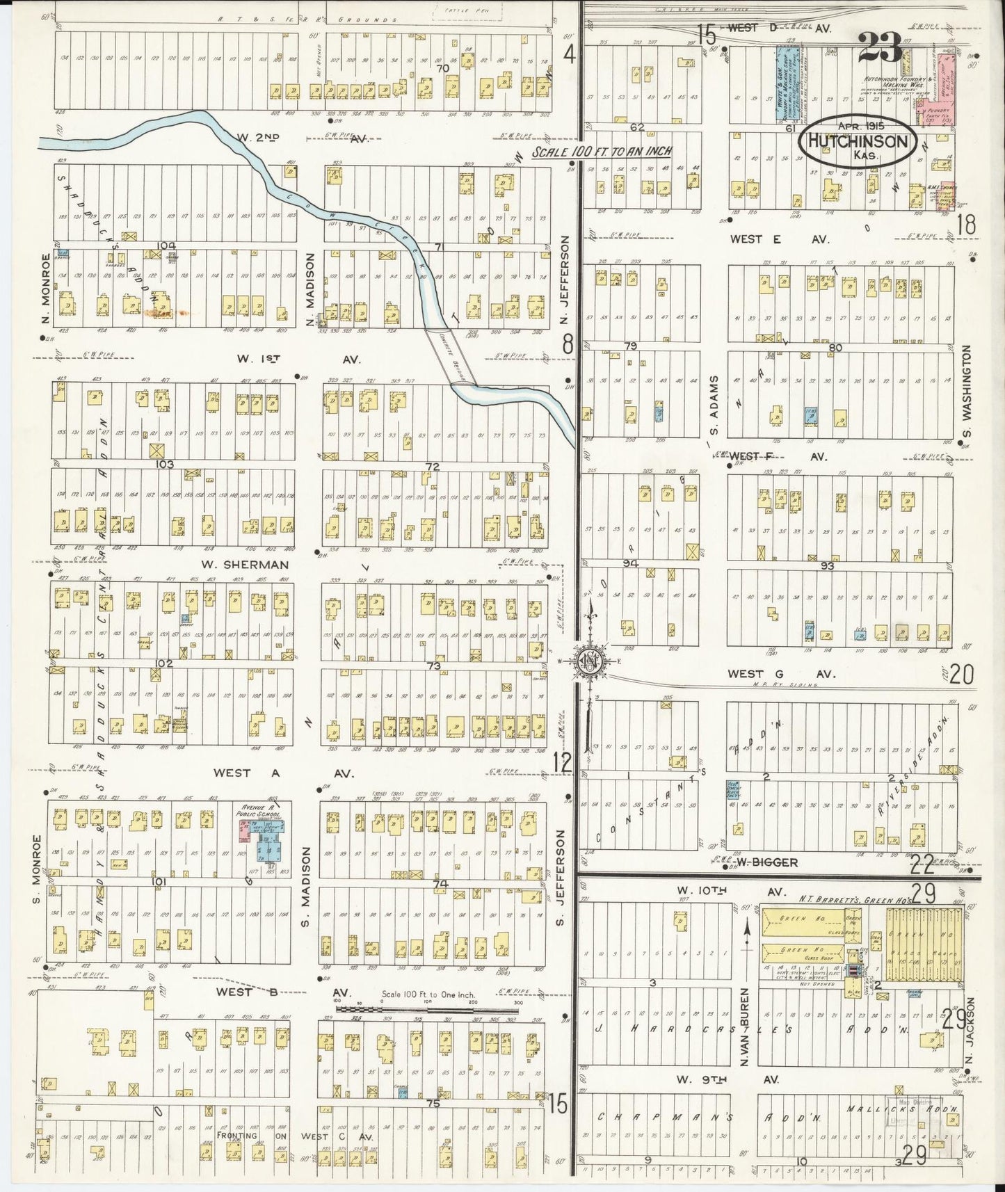 Sanborn Fire Insurance Map from Hutchinson, Reno County, Kansas (1915), Sheet #0024 - Complete Map Set gallery image, historic Sanborn map, vintage wall art, Kansas Kansas