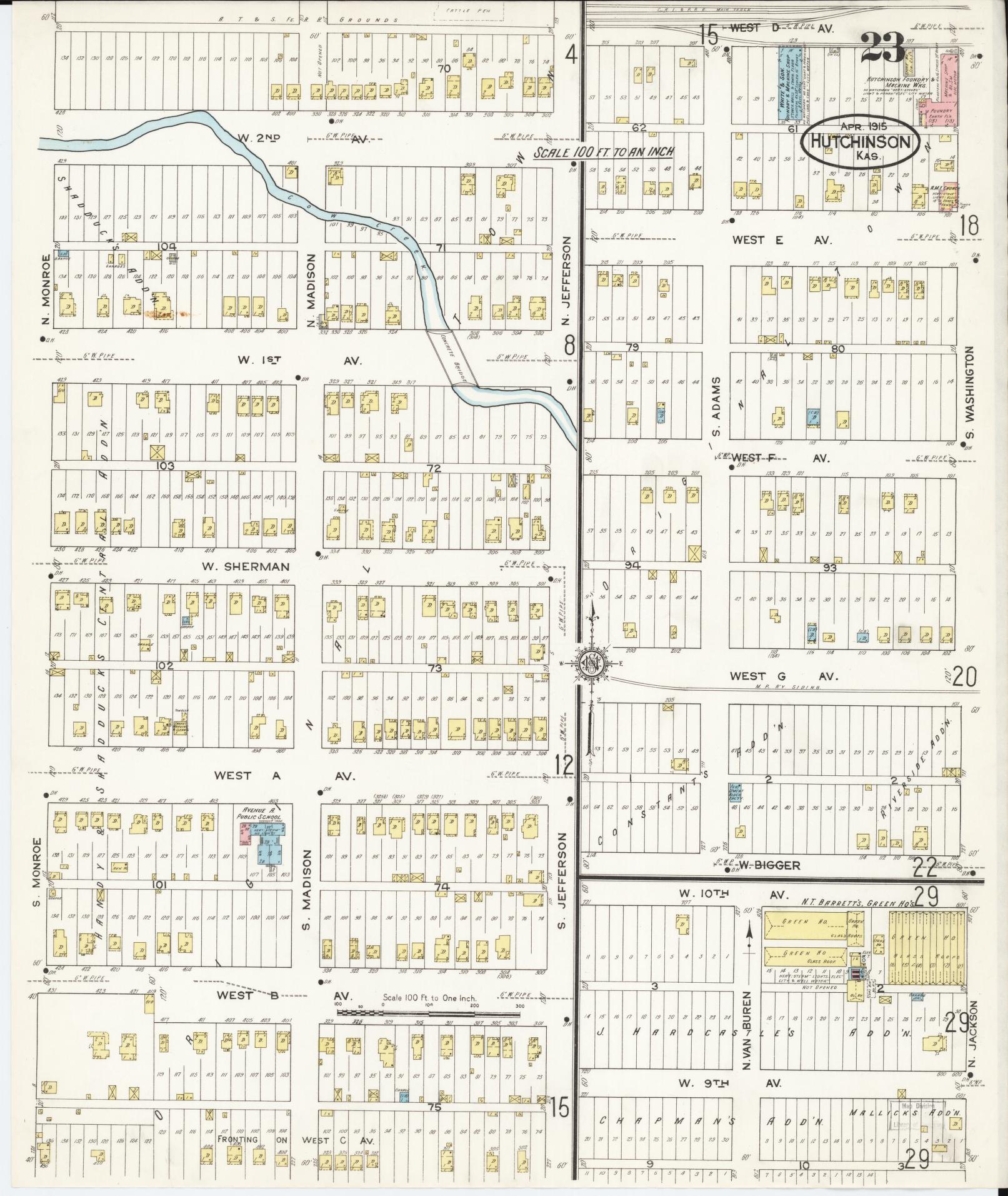 Sanborn Fire Insurance Map from Hutchinson, Reno County, Kansas (1915), Sheet #0024 - Complete Map Set gallery image, historic Sanborn map, vintage wall art, Kansas Kansas