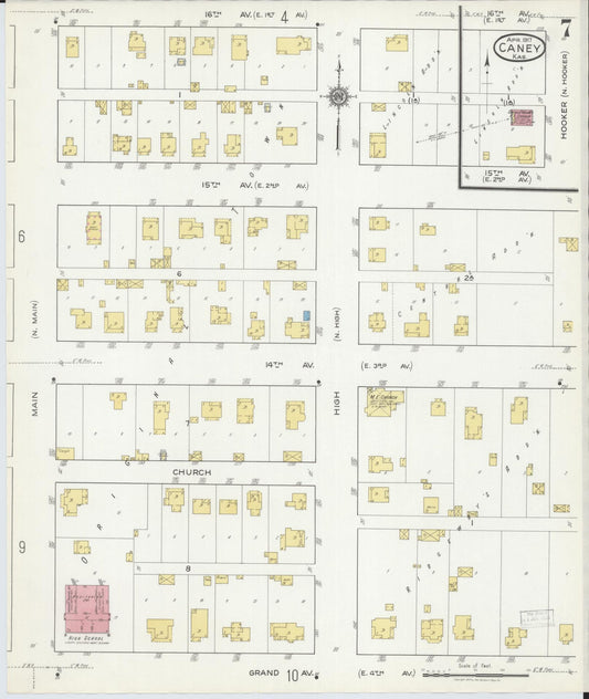 Sanborn Fire Insurance Map from Caney, Montgomery County, Kansas (1917), Sheet #0007 - Historic Sanborn Fire Insurance Map Print, vintage old map wall art, antique decor, genealogy gift, Kansas Kansas map