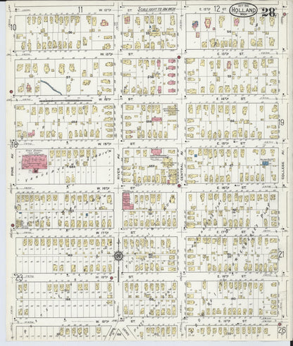 Sanborn Fire Insurance Map from Holland, Ottawa County, Michigan (1916), Sheet #0028 - Historic Sanborn Fire Insurance Map Print, vintage old map wall art, antique decor, genealogy gift, Michigan Michigan map