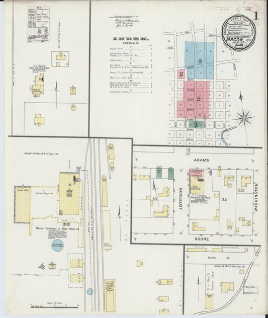 Sanborn Fire Insurance Map from Macon, Noxubee County, Mississippi (1894), Sheet #0001 - Complete Map Set gallery image, historic Sanborn map, vintage wall art, Mississippi Mississippi