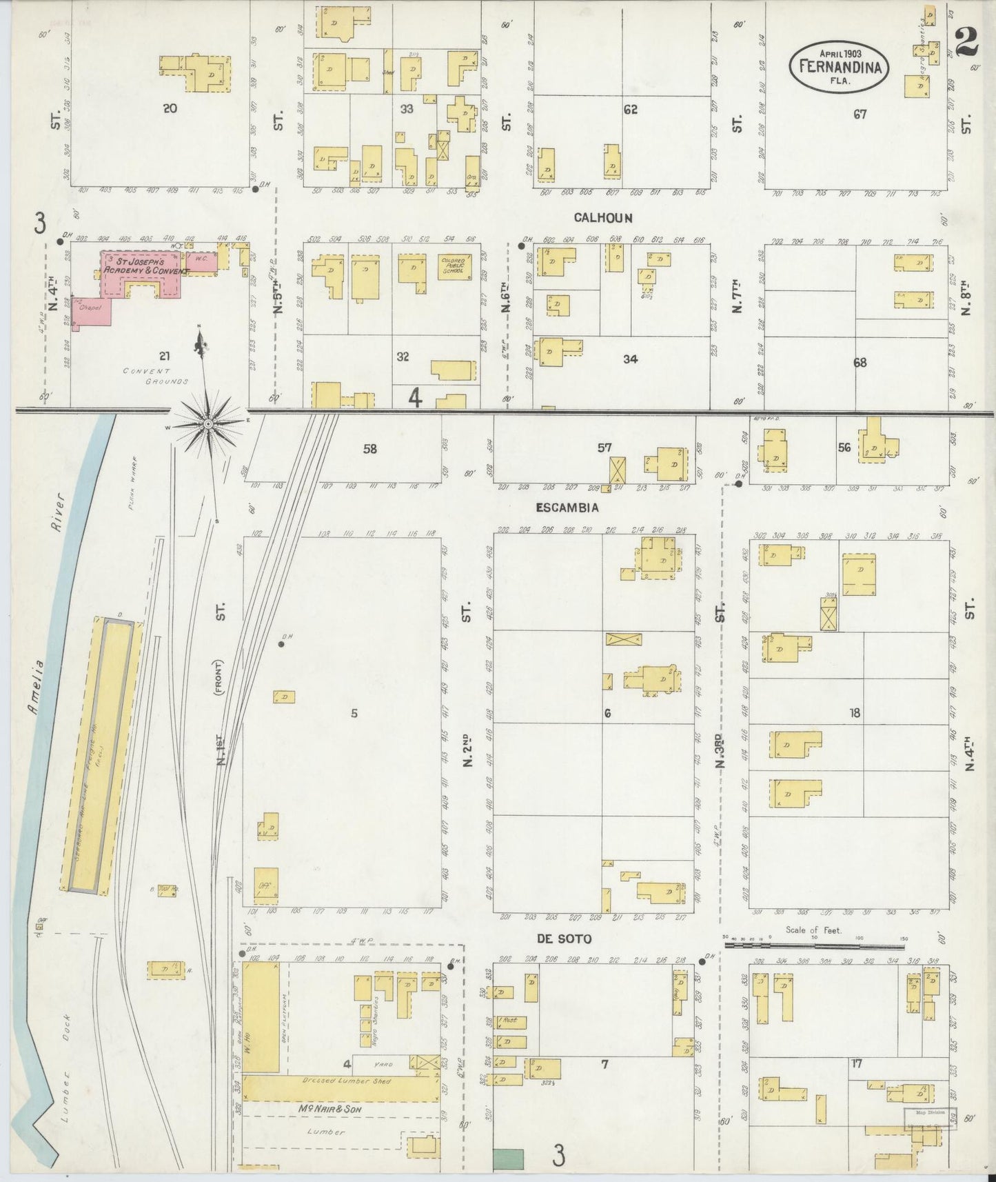 Sanborn Fire Insurance Map from Fernandina, Nassau County, Florida (1903), Sheet #0002 - Complete Map Set gallery image, historic Sanborn map, vintage wall art, Florida Florida