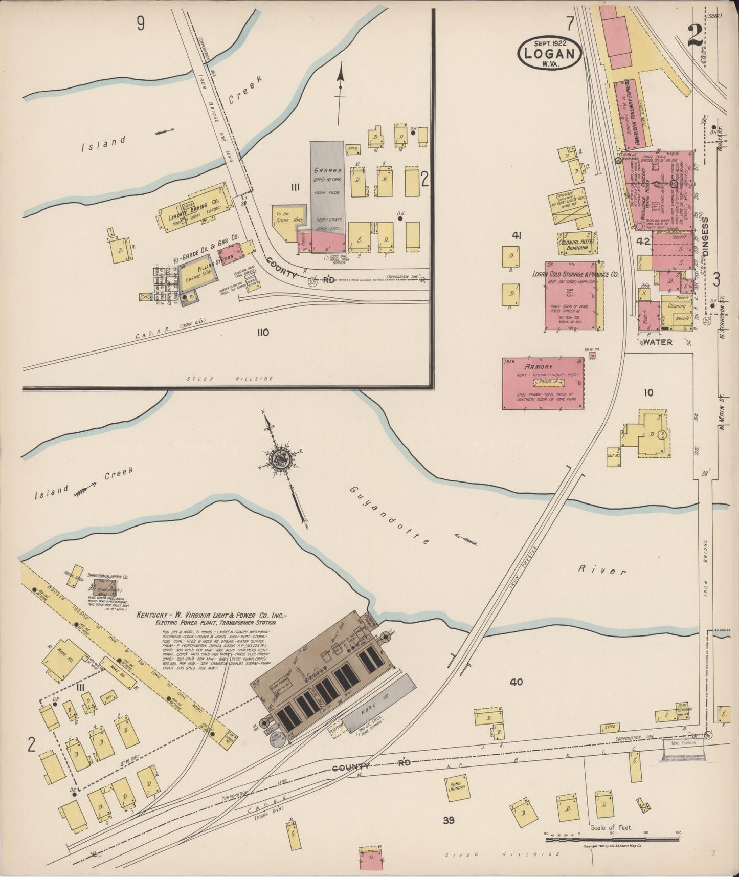 Sanborn Fire Insurance Map from Logan, Logan County, West Virginia (1922), Sheet #0002 - Historic Sanborn Fire Insurance Map Print, vintage old map wall art, antique decor, genealogy gift, West Virginia West Virginia map