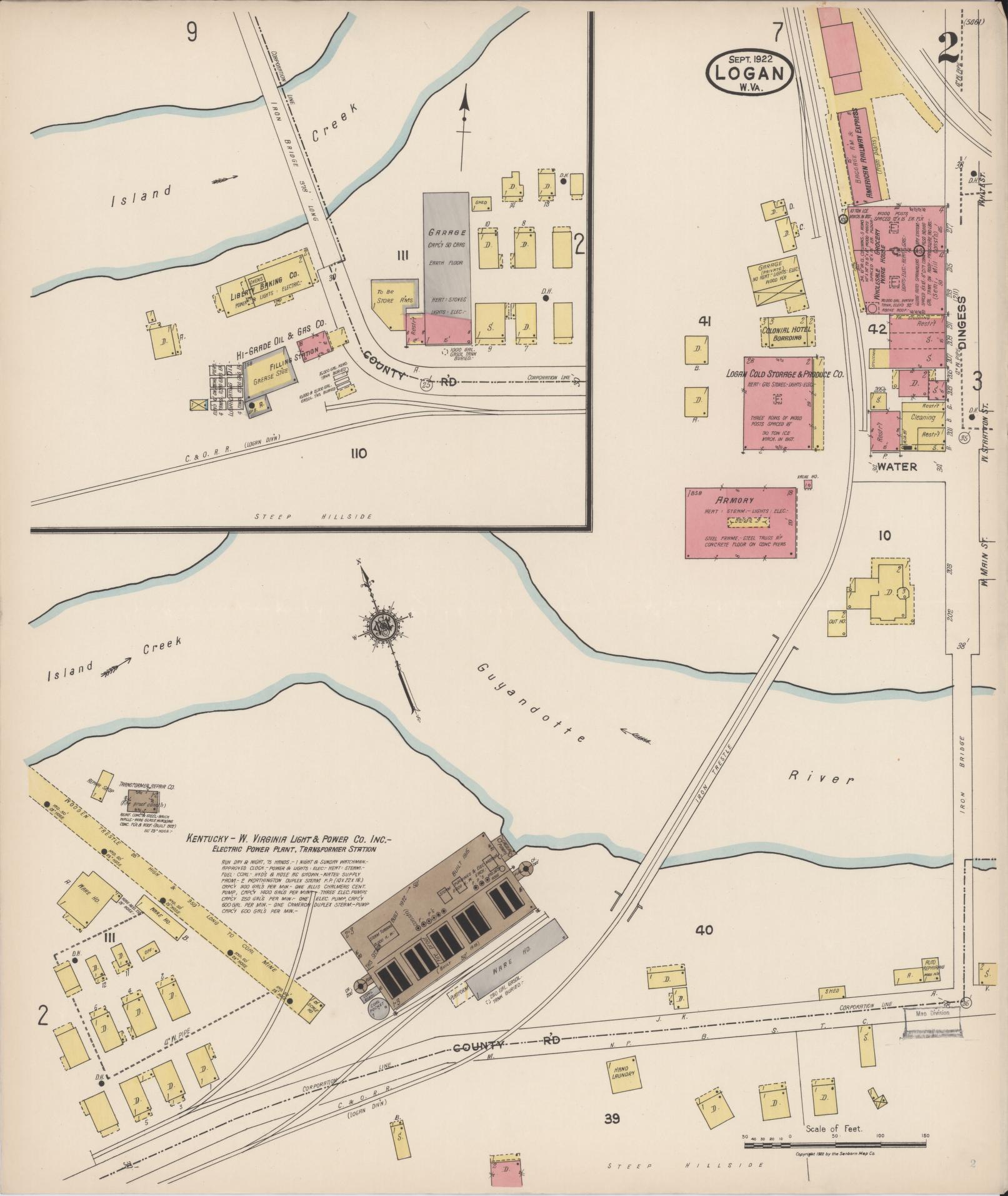 Sanborn Fire Insurance Map from Logan, Logan County, West Virginia (1922), Sheet #0002 - Historic Sanborn Fire Insurance Map Print, vintage old map wall art, antique decor, genealogy gift, West Virginia West Virginia map