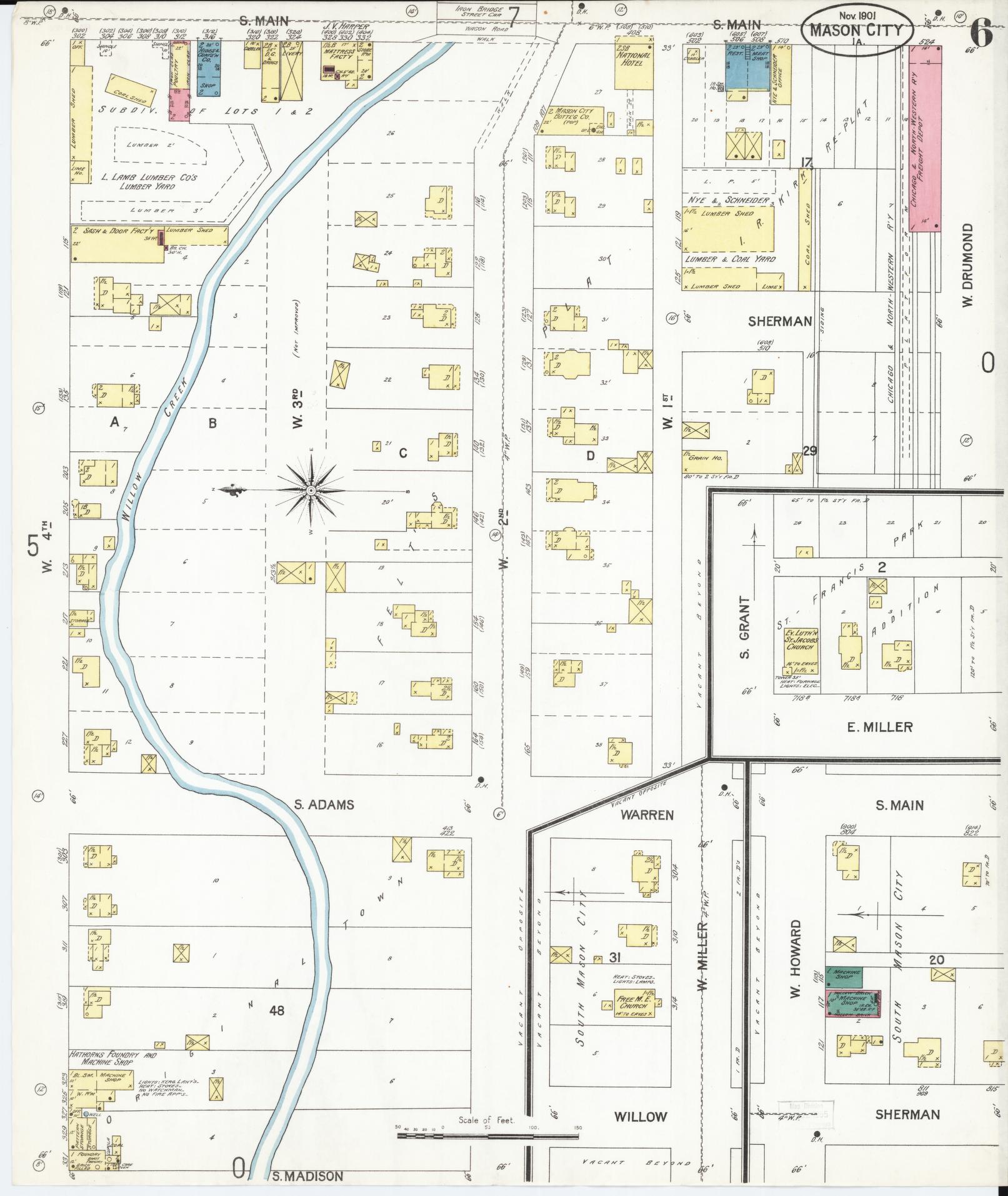 Sanborn Fire Insurance Map from Mason City, Cerro Gordo County, Iowa (1901), Sheet #0006 - Historic Sanborn Fire Insurance Map Print