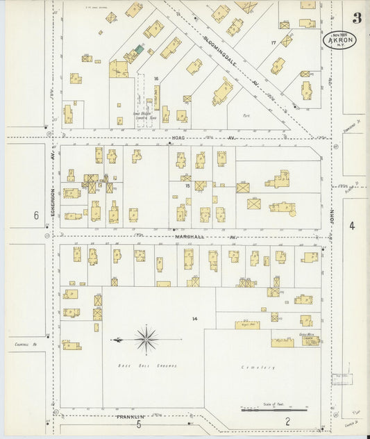 Sanborn Fire Insurance Map from Akron, Erie County, New York (1905), Sheet #0003 - Historic Sanborn Fire Insurance Map Print, vintage old map wall art, antique decor, genealogy gift, New York New York map