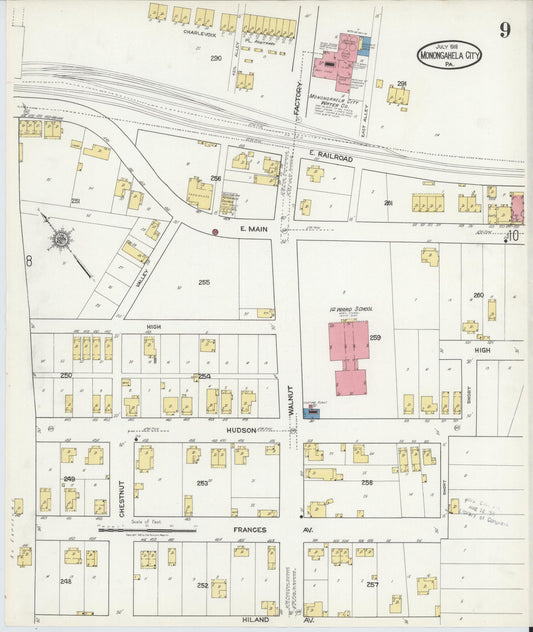 Sanborn Fire Insurance Map from Monongahela City, Washington County, Pennsylvania (1918), Sheet #0009 - Historic Sanborn Fire Insurance Map Print, vintage old map wall art, antique decor, genealogy gift, Pennsylvania Pennsylvania map