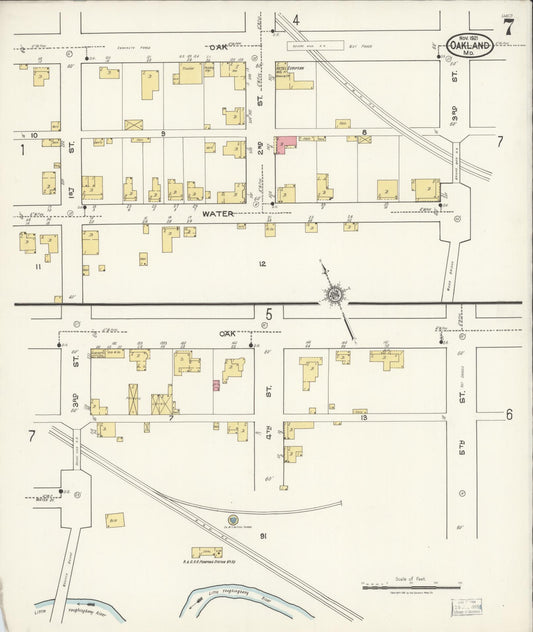 Sanborn Fire Insurance Map from Oakland, Garrett County, Maryland (1921), Sheet #0007 - Historic Sanborn Fire Insurance Map Print, vintage old map wall art, antique decor, genealogy gift, Maryland Maryland map