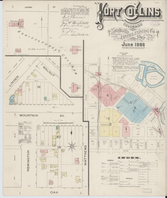 Sanborn Fire Insurance Map from Fort Collins, Larimer County, Colorado (1886), Sheet #0001 - Complete Map Set gallery image, historic Sanborn map, vintage wall art, Colorado Colorado