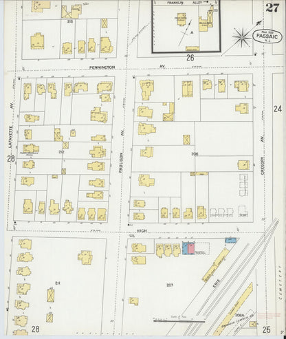 Sanborn Fire Insurance Map from Passaic, Passaic County, New Jersey (1899), Sheet #0027 - Historic Sanborn Fire Insurance Map Print, vintage old map wall art, antique decor, genealogy gift, New Jersey New Jersey map