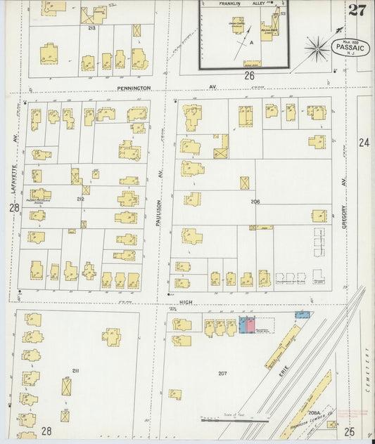 Sanborn Fire Insurance Map from Passaic, Passaic County, New Jersey (1899), Sheet #0027 - Historic Sanborn Fire Insurance Map Print, vintage old map wall art, antique decor, genealogy gift, New Jersey New Jersey map