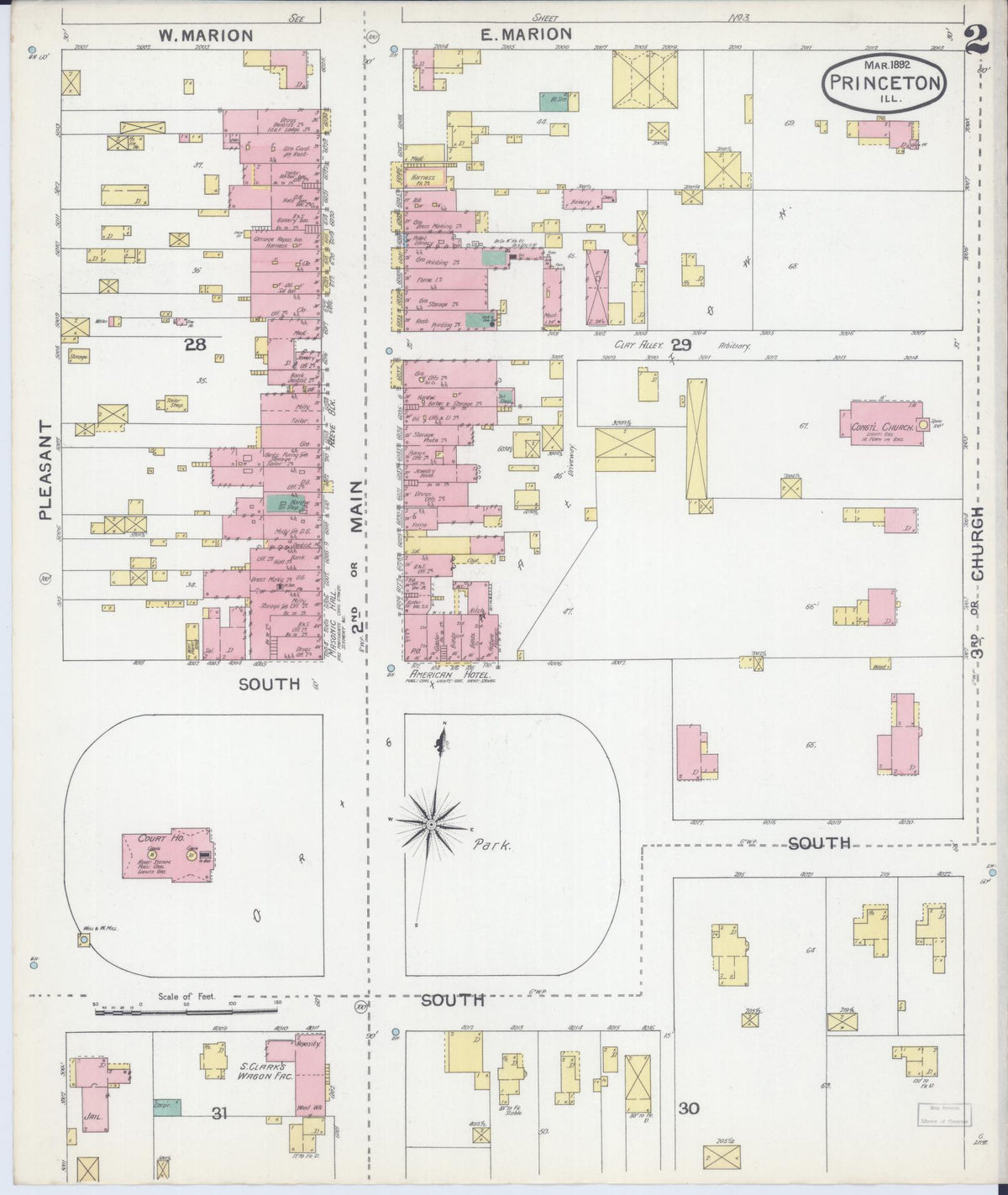 Sanborn Fire Insurance Map from Princeton, Bureau County, Illinois (1892), Sheet #0002 - Complete Map Set gallery image, historic Sanborn map, vintage wall art, Illinois Illinois