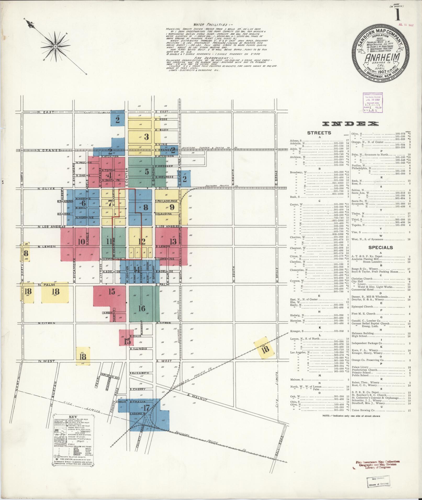 Sanborn Fire Insurance Map from Anaheim, Orange County, California. (1907) – Historic Sanborn Fire Insurance Map Print