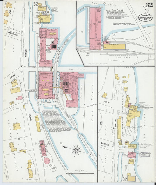 Sanborn Fire Insurance Map from Appleton, Outagamie County, Wisconsin (1901), Sheet #0032 - Historic Sanborn Fire Insurance Map Print, vintage old map wall art, antique decor, genealogy gift, Wisconsin Wisconsin map