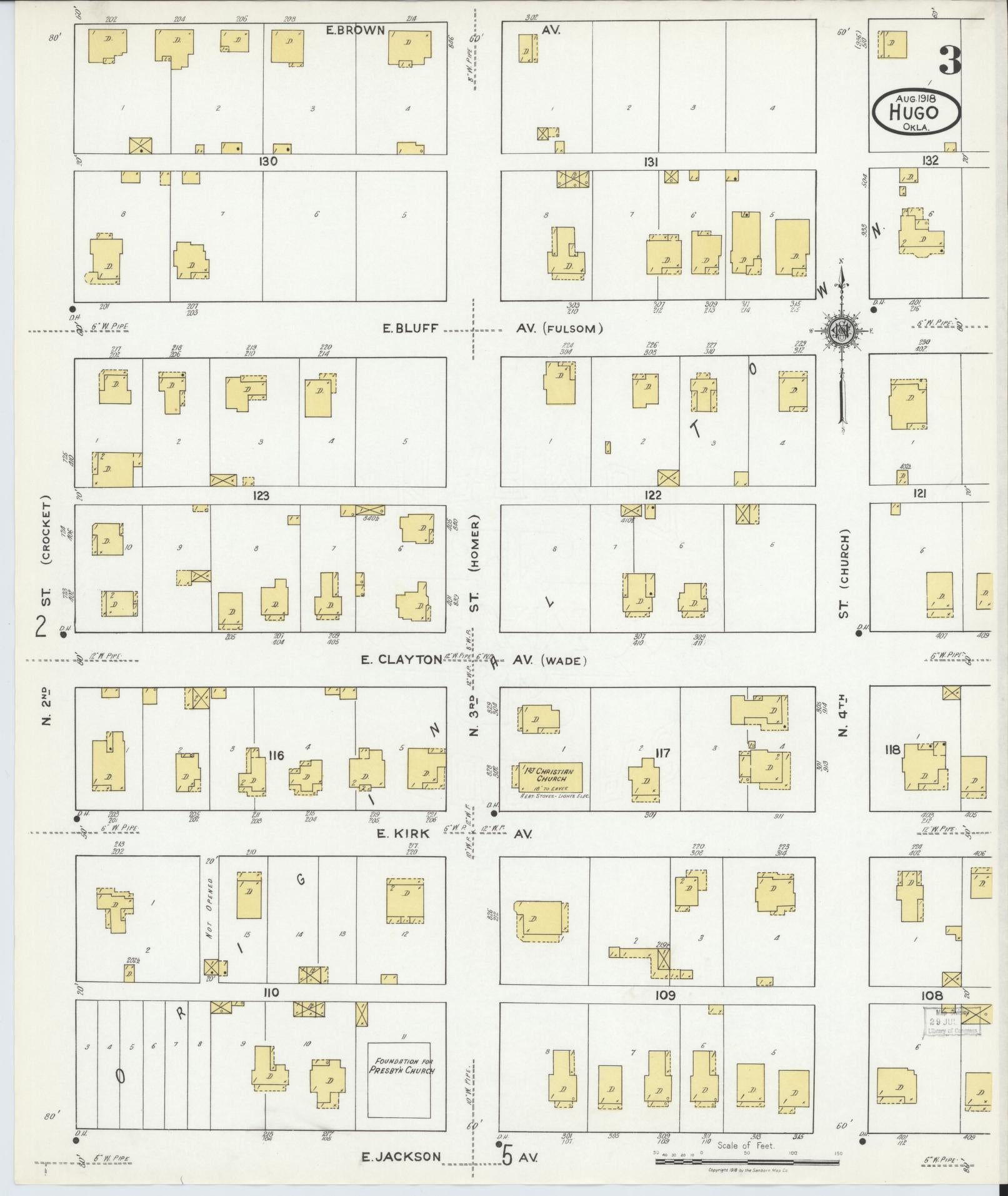 Sanborn Fire Insurance Map from Hugo, Choctaw County, Oklahoma (1918), Sheet #0003 - Complete Map Set gallery image, historic Sanborn map, vintage wall art, Oklahoma Oklahoma