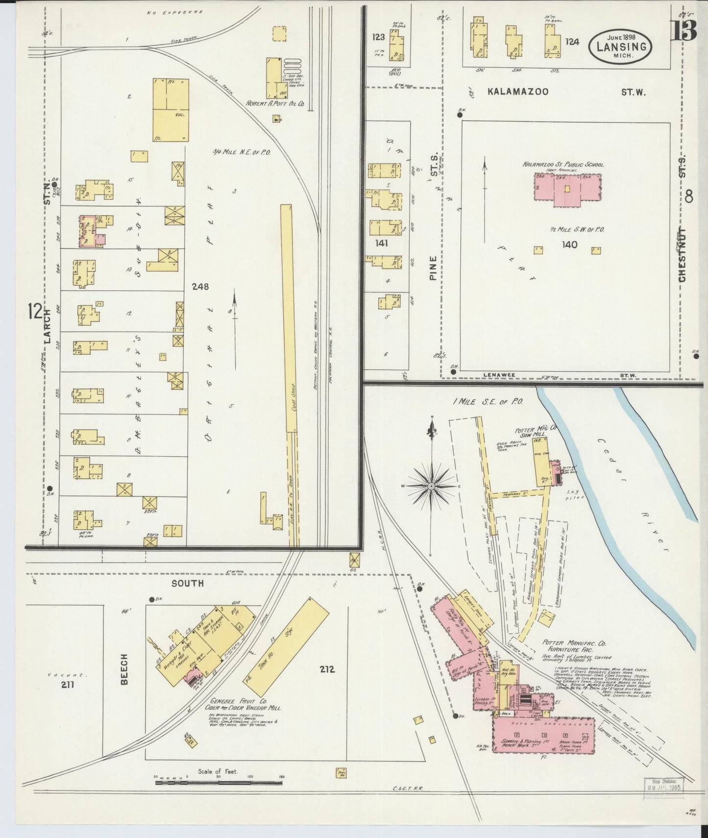Sanborn Fire Insurance Map from Lansing, Ingham County, Michigan (1898), Sheet #0013 - Complete Map Set gallery image, historic Sanborn map, vintage wall art, Michigan Michigan