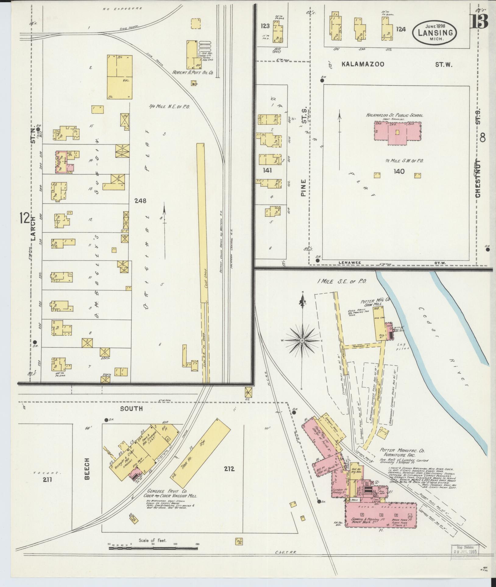 Sanborn Fire Insurance Map from Lansing, Ingham County, Michigan (1898), Sheet #0013 - Complete Map Set gallery image, historic Sanborn map, vintage wall art, Michigan Michigan