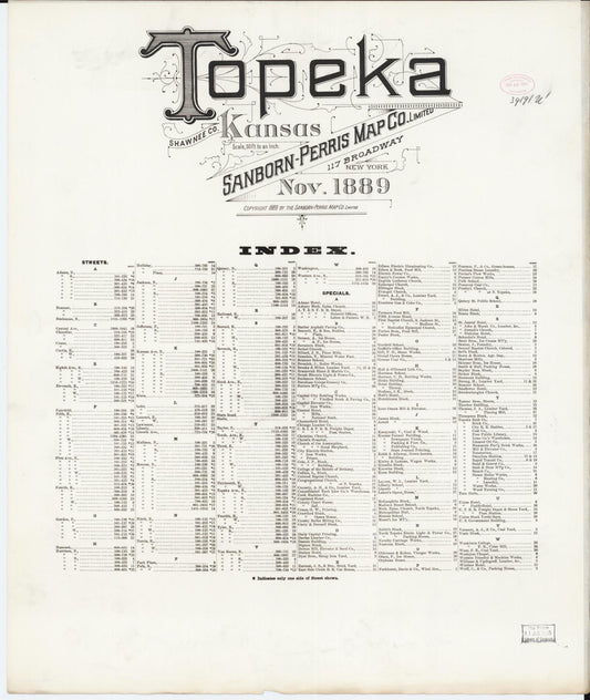Sanborn Fire Insurance Map from Topeka, Shawnee County, Kansas (1889), Sheet #0001 - Complete Map Set gallery image, historic Sanborn map, vintage wall art, Kansas Kansas