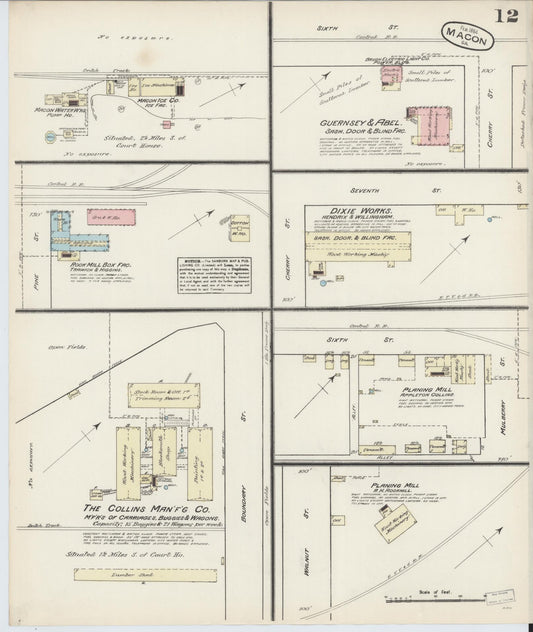 Sanborn Fire Insurance Map from Macon, Bibb and Jones County, Georgia (1884), Sheet #0012 - Historic Sanborn Fire Insurance Map Print, vintage old map wall art, antique decor, genealogy gift, Georgia Georgia map