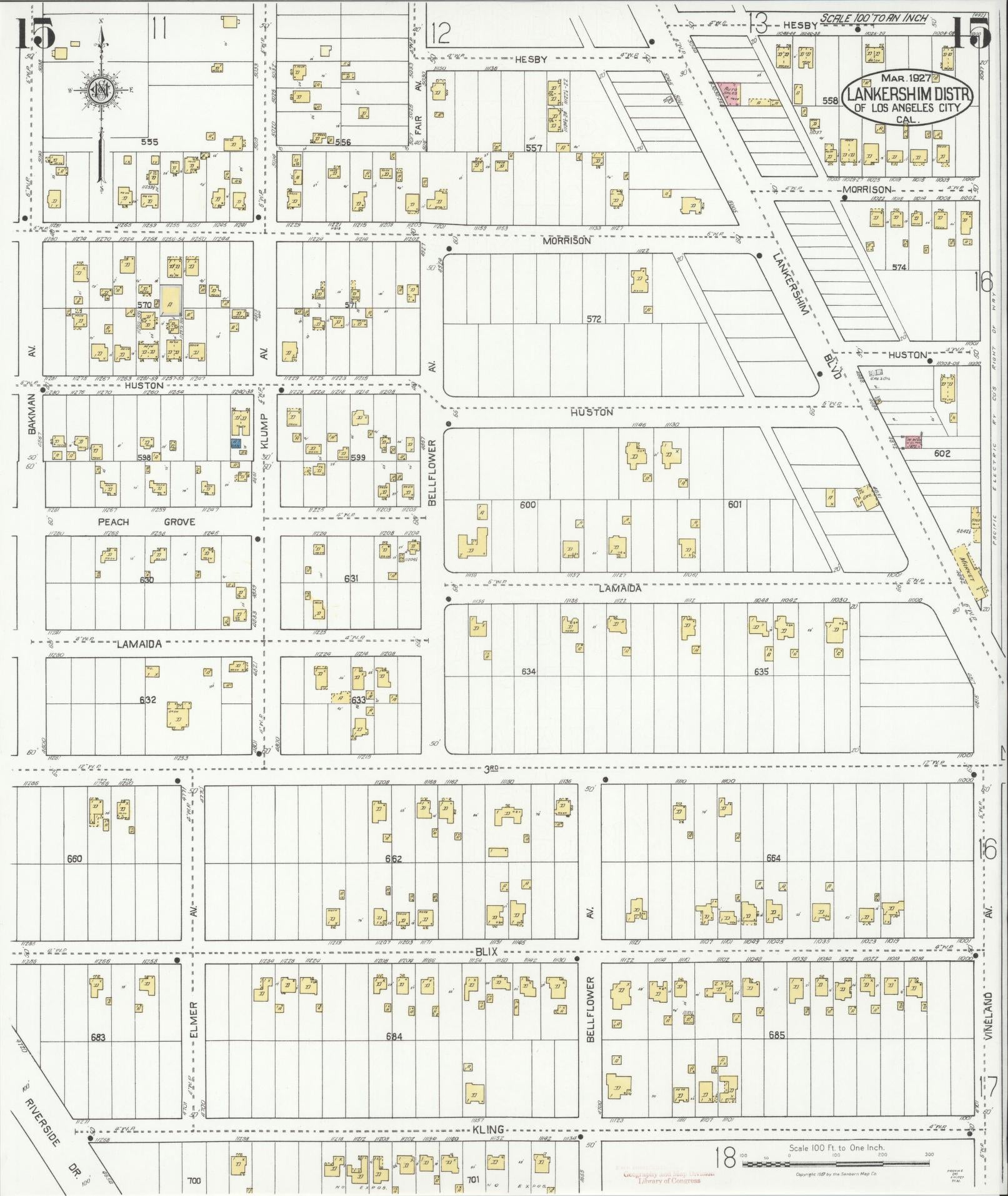 Sanborn Fire Insurance Map from Lankershim, Los Angeles County, California (1927), Sheet #0015 - Historic Sanborn Fire Insurance Map Print, vintage old map wall art, antique decor, genealogy gift, California California map