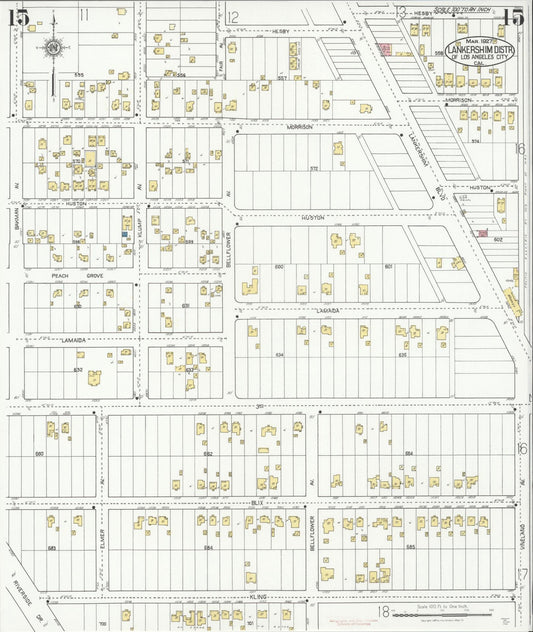 Sanborn Fire Insurance Map from Lankershim, Los Angeles County, California (1927), Sheet #0015 - Historic Sanborn Fire Insurance Map Print, vintage old map wall art, antique decor, genealogy gift, California California map