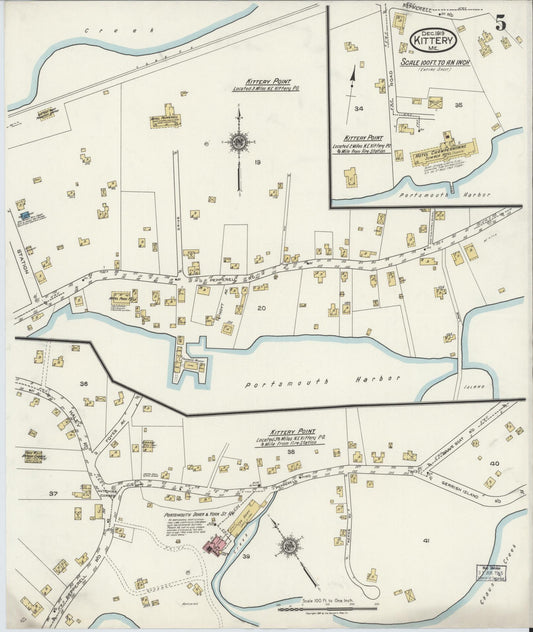 Sanborn Fire Insurance Map from Kittery, York County, Maine (1919), Sheet #0005 - Historic Sanborn Fire Insurance Map Print, vintage old map wall art, antique decor, genealogy gift, Maine Maine map