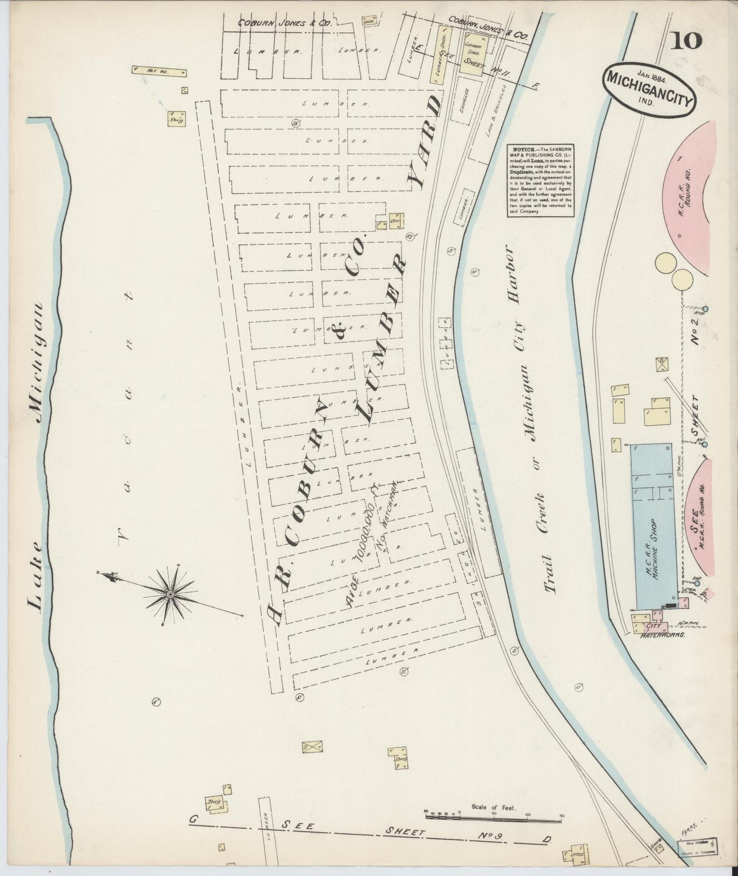 Sanborn Fire Insurance Map from Michigan City, La Porte  County, Indiana (1884), Sheet #0010 - Historic Sanborn Fire Insurance Map Print, vintage old map wall art, antique decor, genealogy gift, Michigan Michigan map